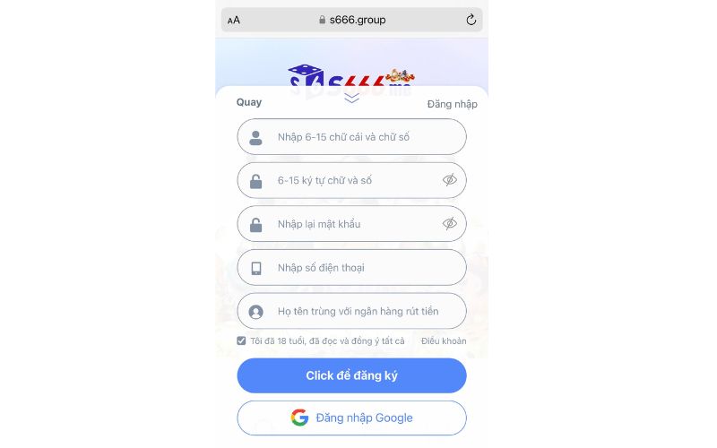 Đăng ký S666 trên website